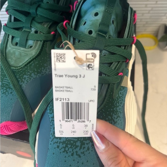 Adidas Trae Young Green Sneakers with Pink Highlights - Picture 2 of 5